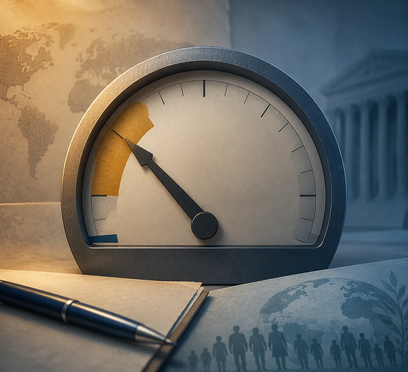 Gauge showing a 20 percent commitment with only a small actual filled portion