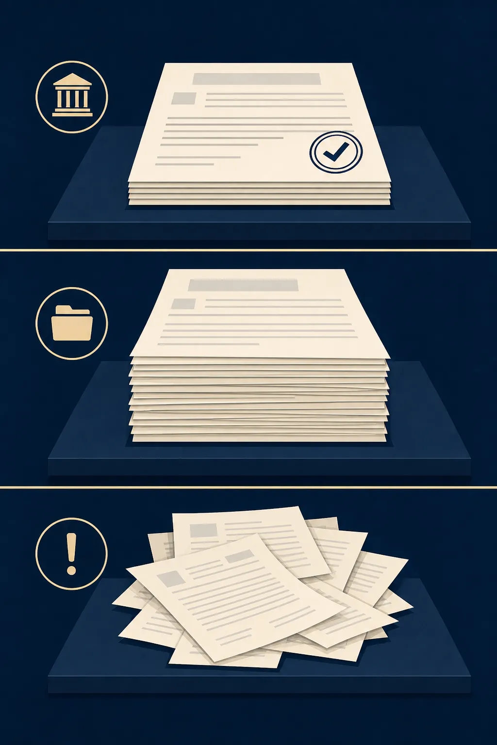 Confirmed orders, reported filings, and party allegations separated into document tiers