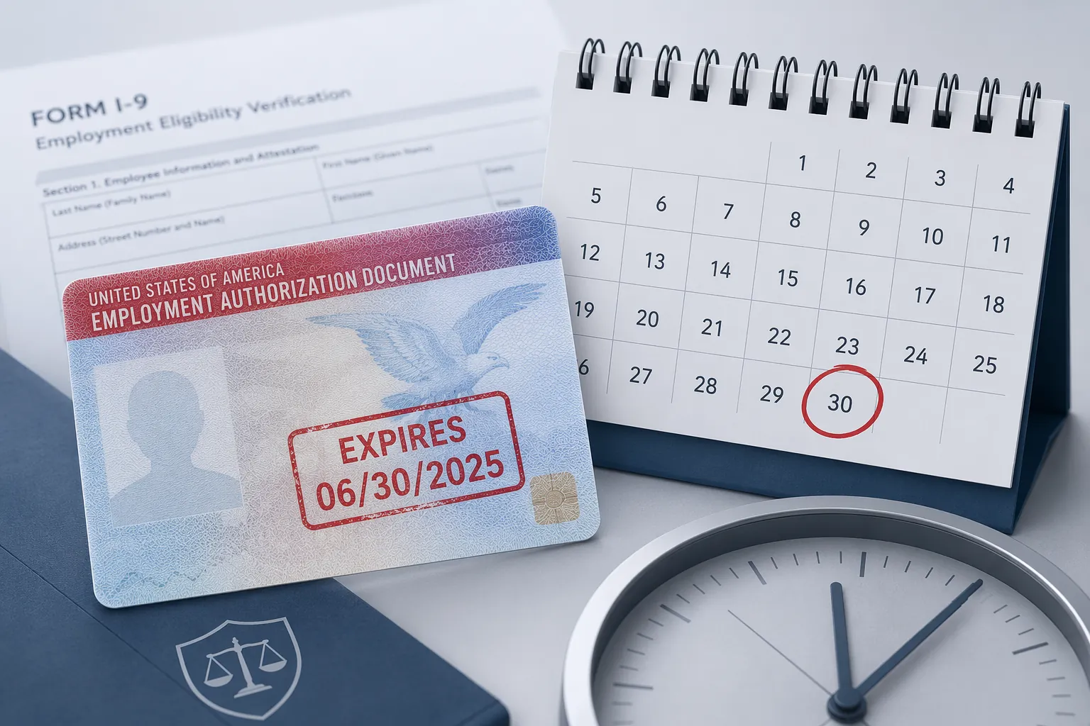 Employment authorization document with a calendar deadline and red expiration stamp for the July 24, 2026 Haiti TPS EAD expiration