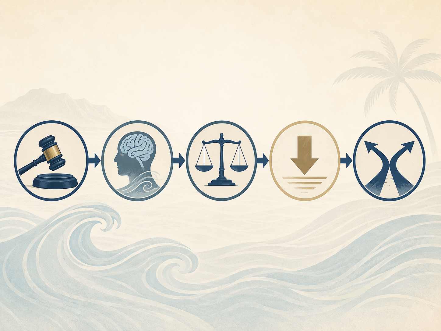 Diagram-style illustration of legal pathways involving mental state, mitigation, and diversion