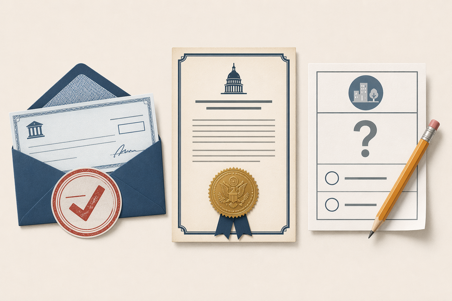 Three separate legal documents showing refund, legislation, and ballot pathways for Olympic ticket taxation