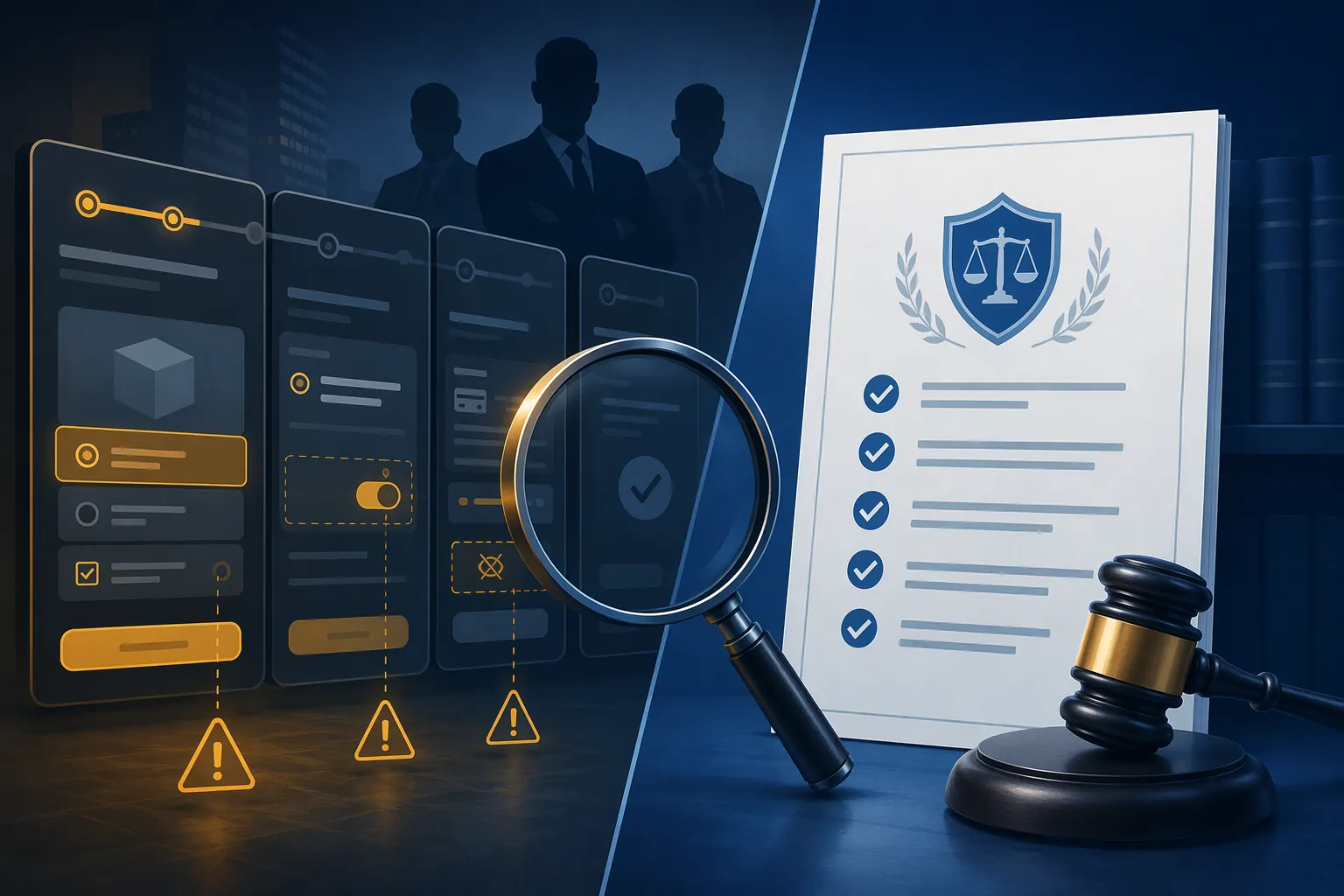 Deceptive subscription enrollment flow contrasted with legal compliance oversight