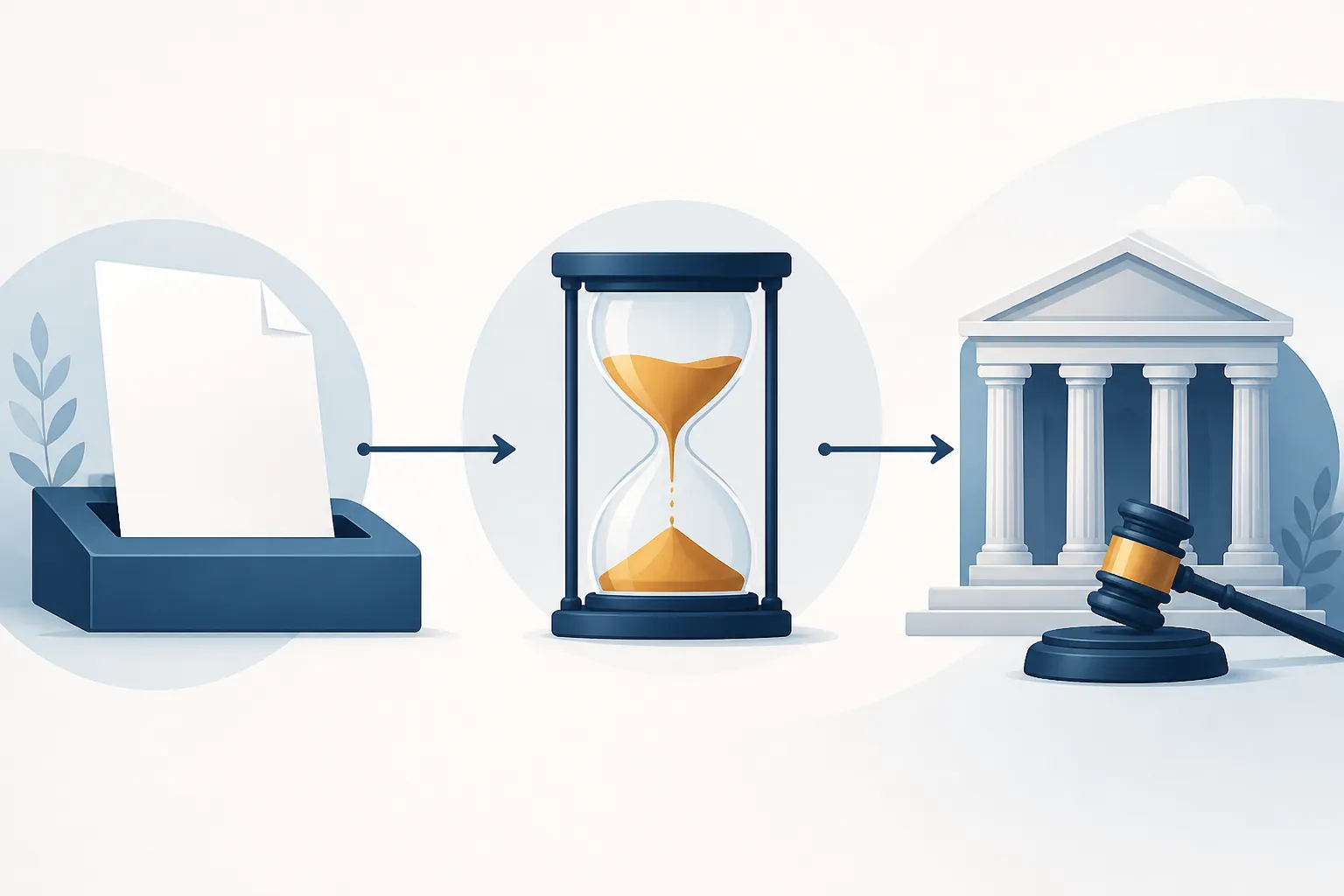 Procedural timeline from claim filing to statutory clock to courthouse