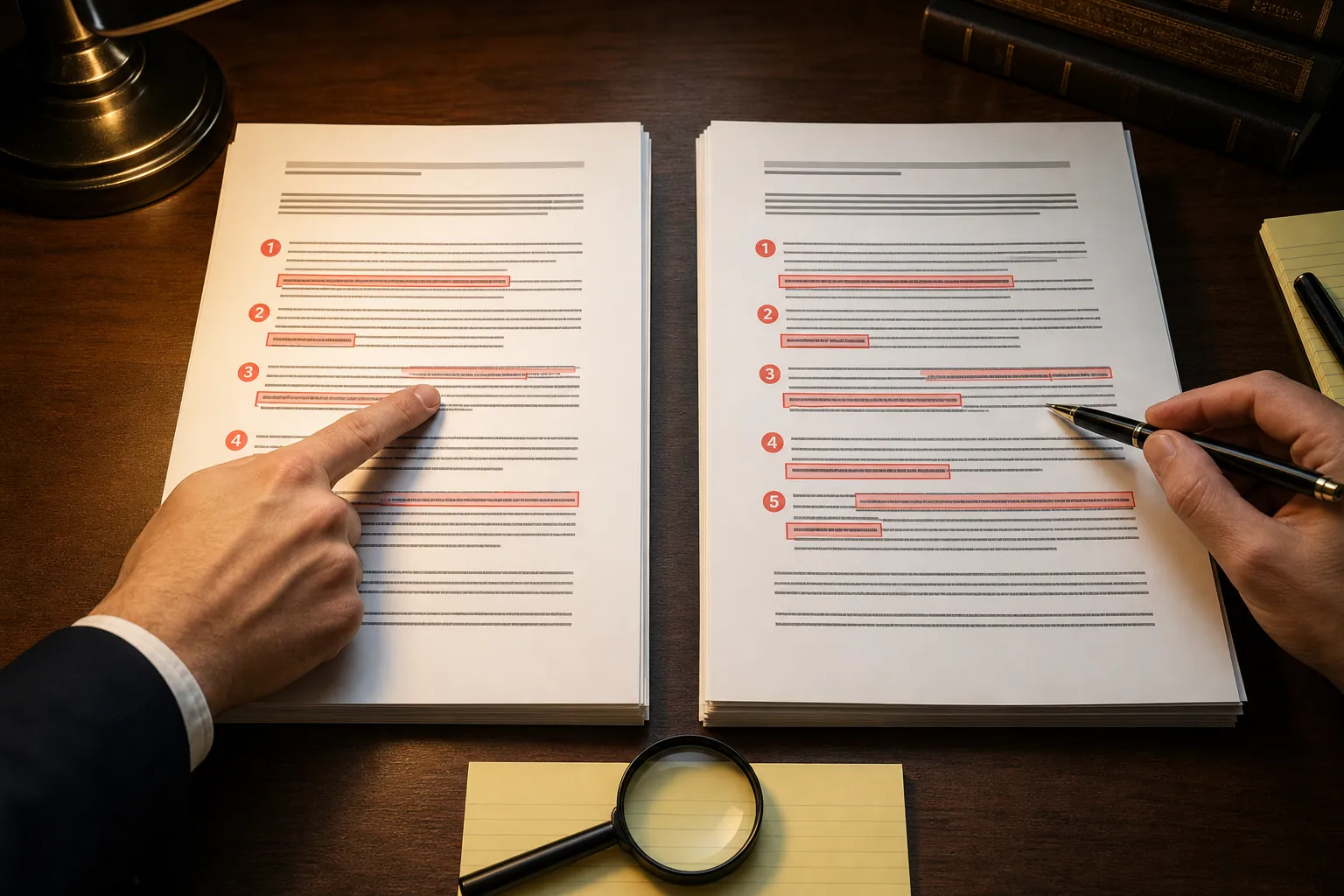 Two expert report documents side by side with matching highlighted errors