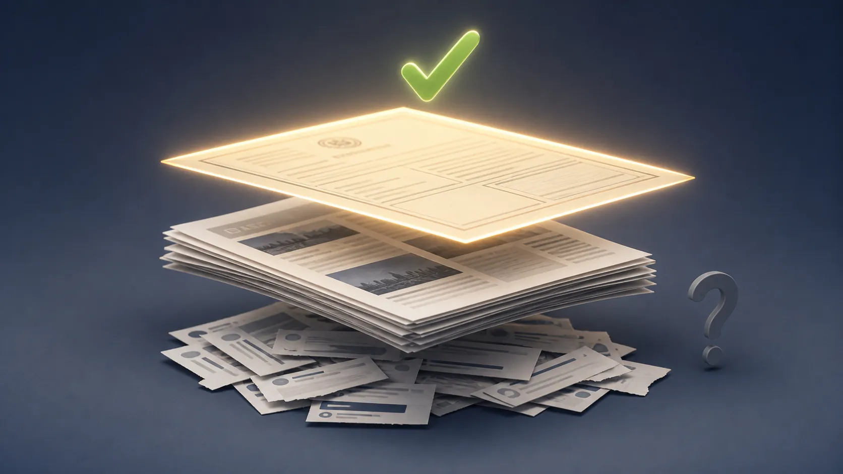 Evidence hierarchy with an official docket document above news pages and search-query scraps