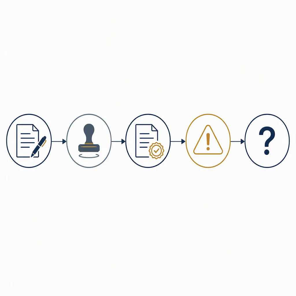 Five-step legal consequence flowchart showing plea, adjudication, condition, warning, and unresolved question