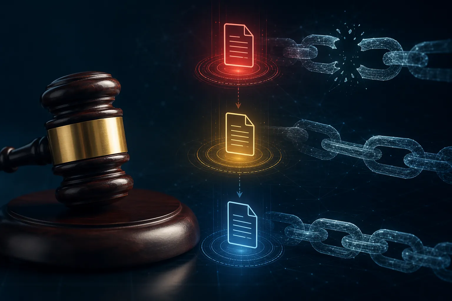 Judge's gavel beside a digital legal authority interface showing struck down, expiring, and proposed statuses