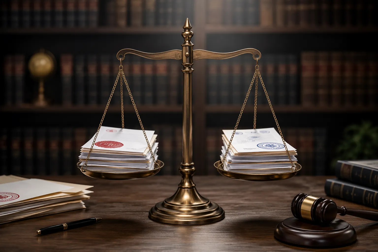 Balanced scale of justice with FDA regulatory documents on both sides
