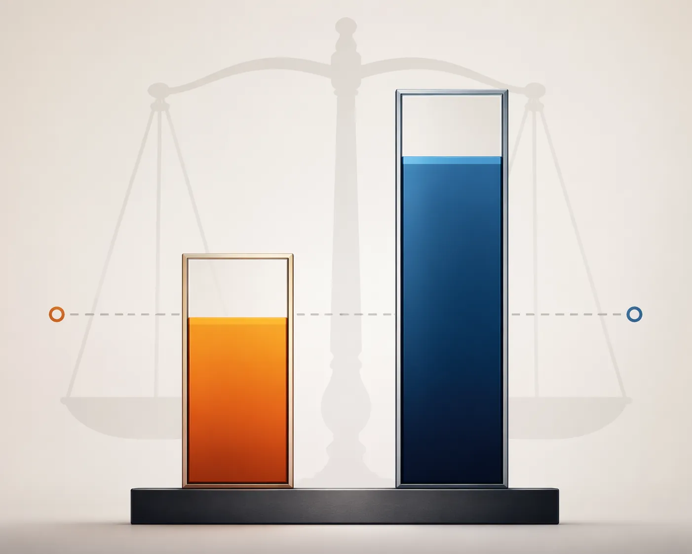 Two measuring bars showing the lower civil preponderance standard and the higher criminal reasonable-doubt standard