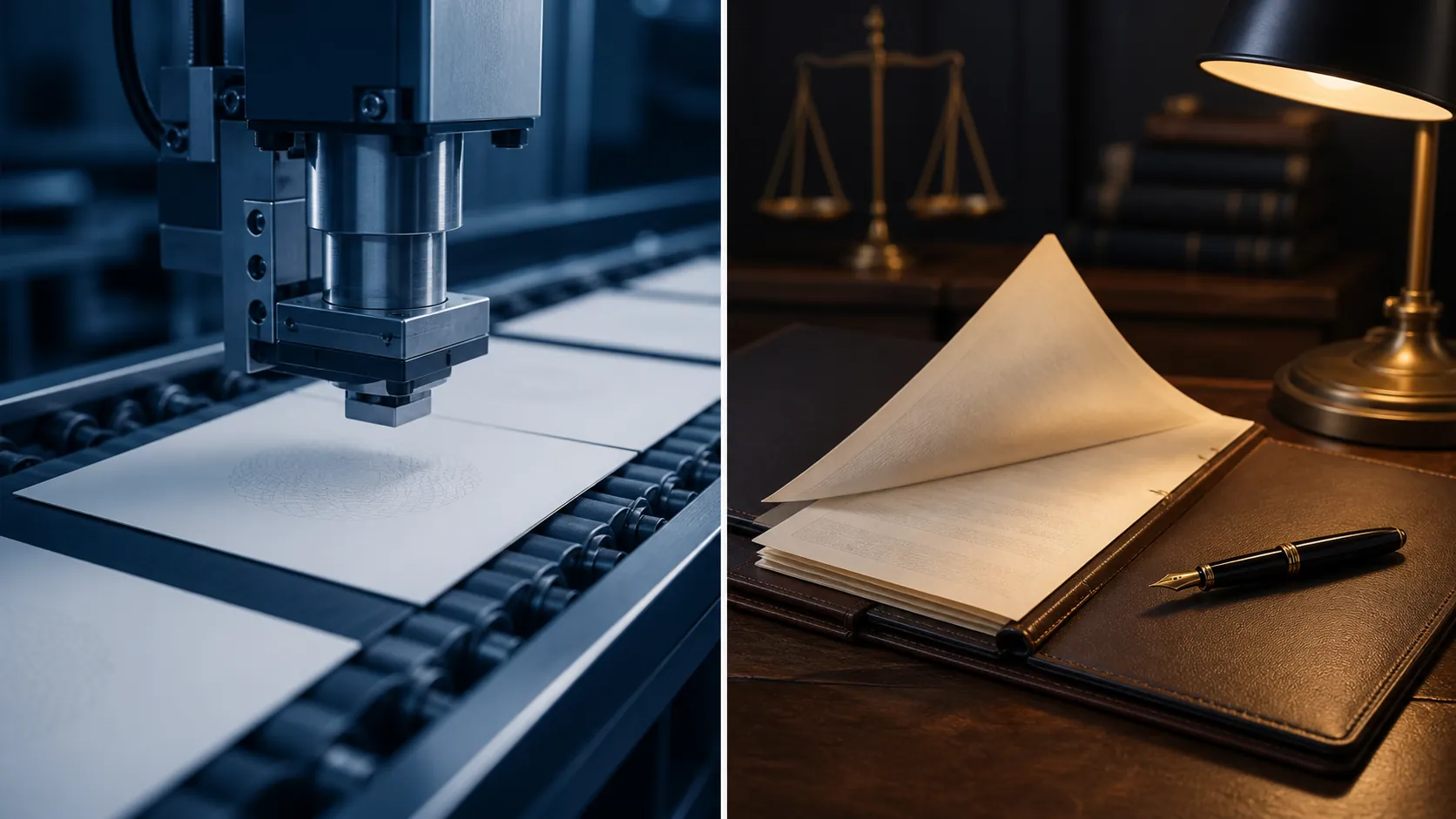 Automated watermarking on one side and a law-firm documentation folder on the other