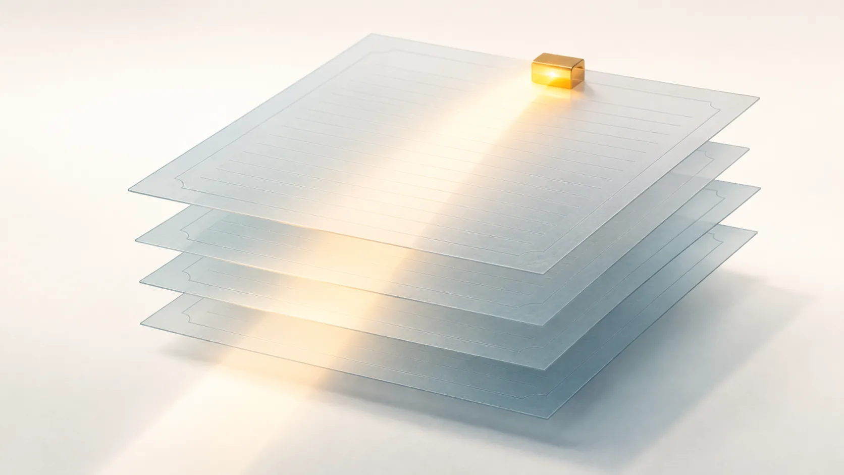 Layered translucent amendment papers with light passing through them