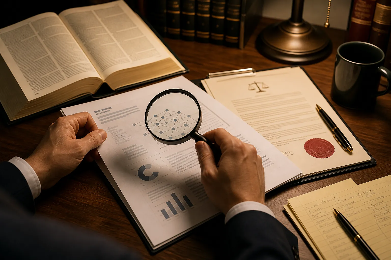 Lawyer verifying an AI-generated legal analysis against a law book and court order