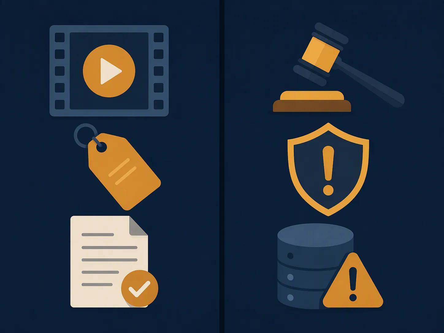 Two separate diligence panels showing tool capability and legal-risk review as independent checklists