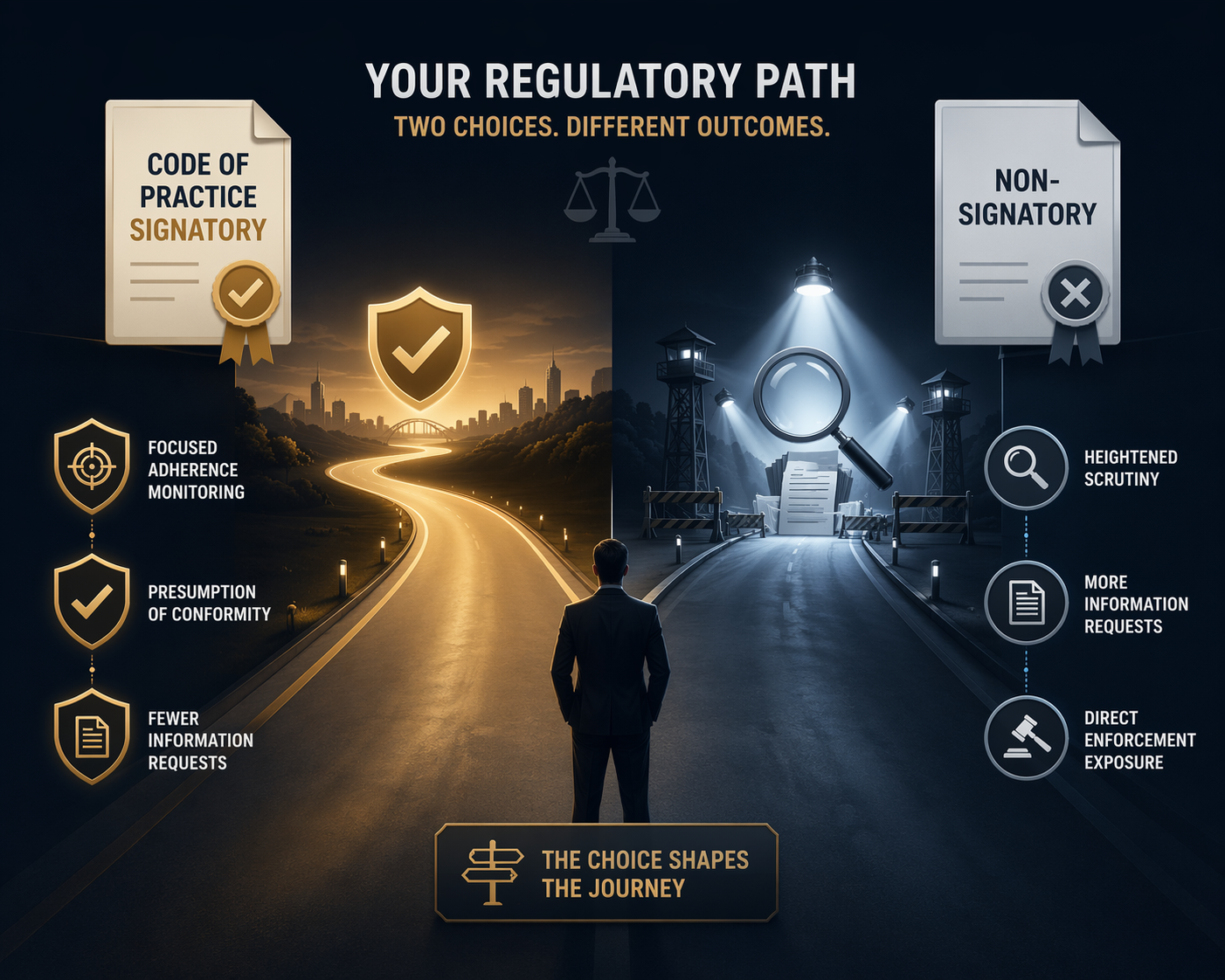 Comparison of Code of Practice signatory and non-signatory compliance paths