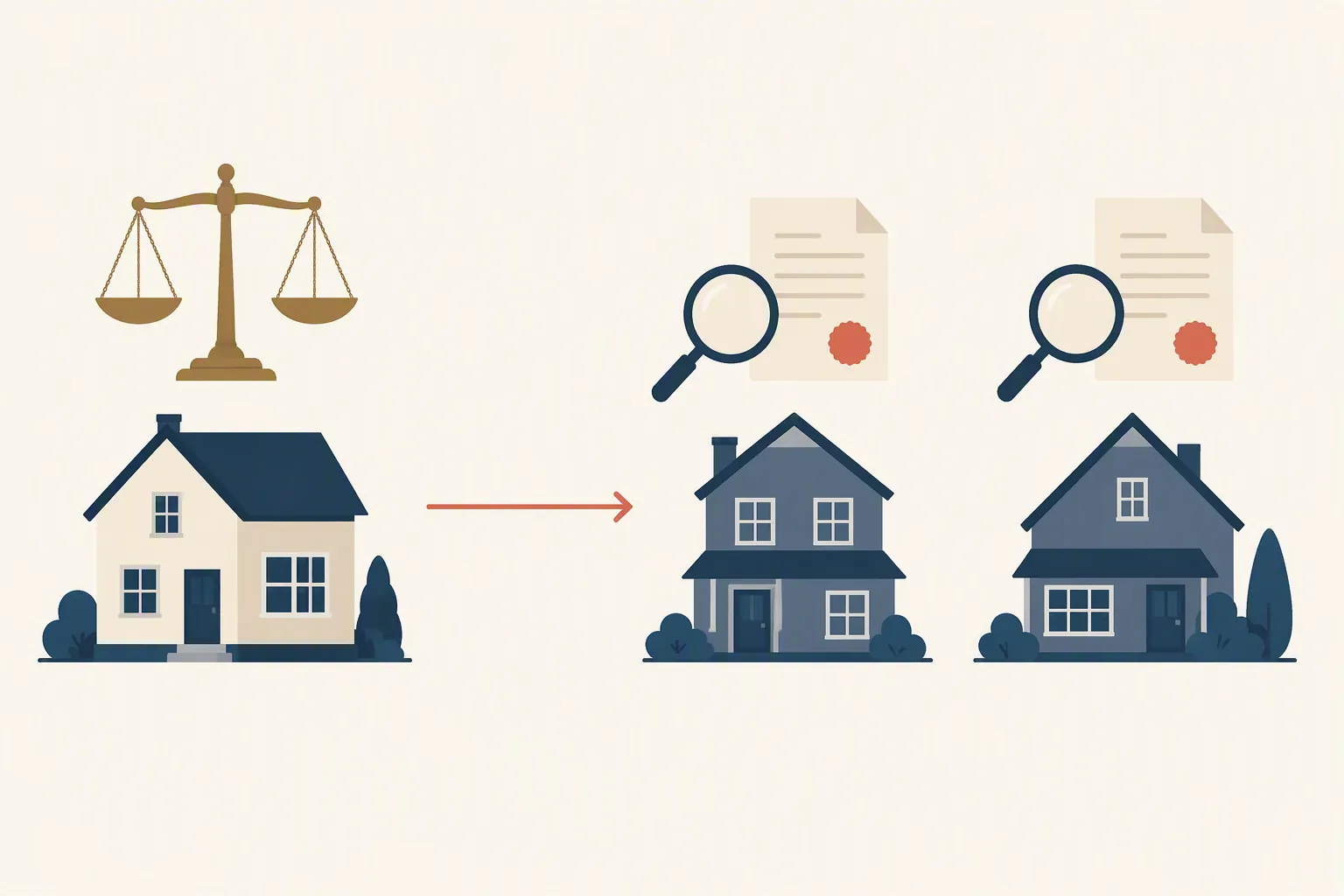 Investigative expansion from one house to two additional homes connected by warrant documents and magnifying glasses
