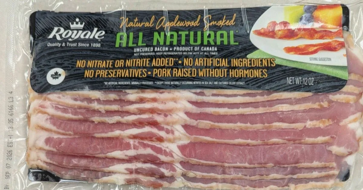 Recalled Maple Leaf smoked bacon package showing the front product label
