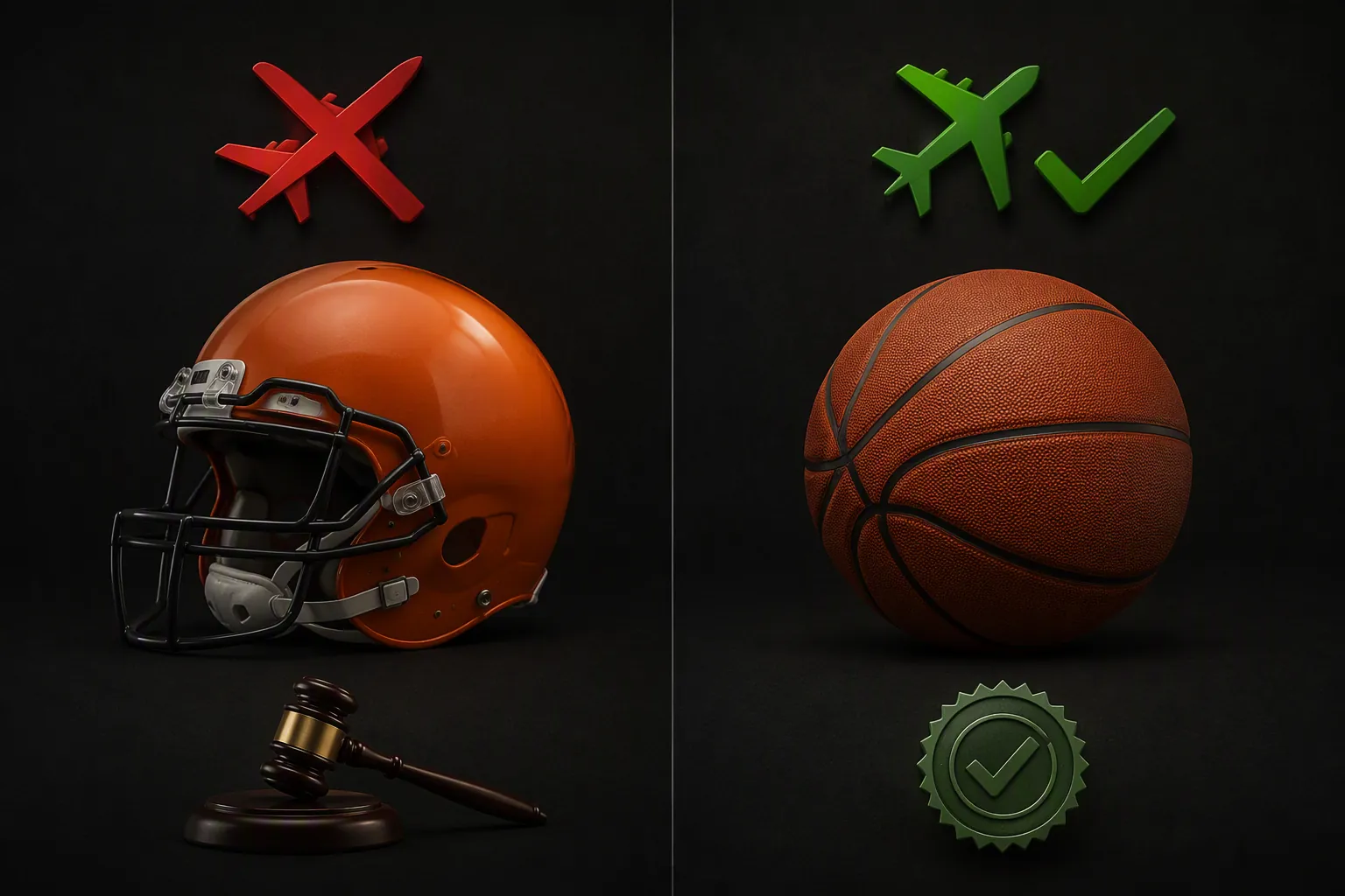 Split comparison of football agent-paid travel being prohibited and basketball certified-agent travel being allowed