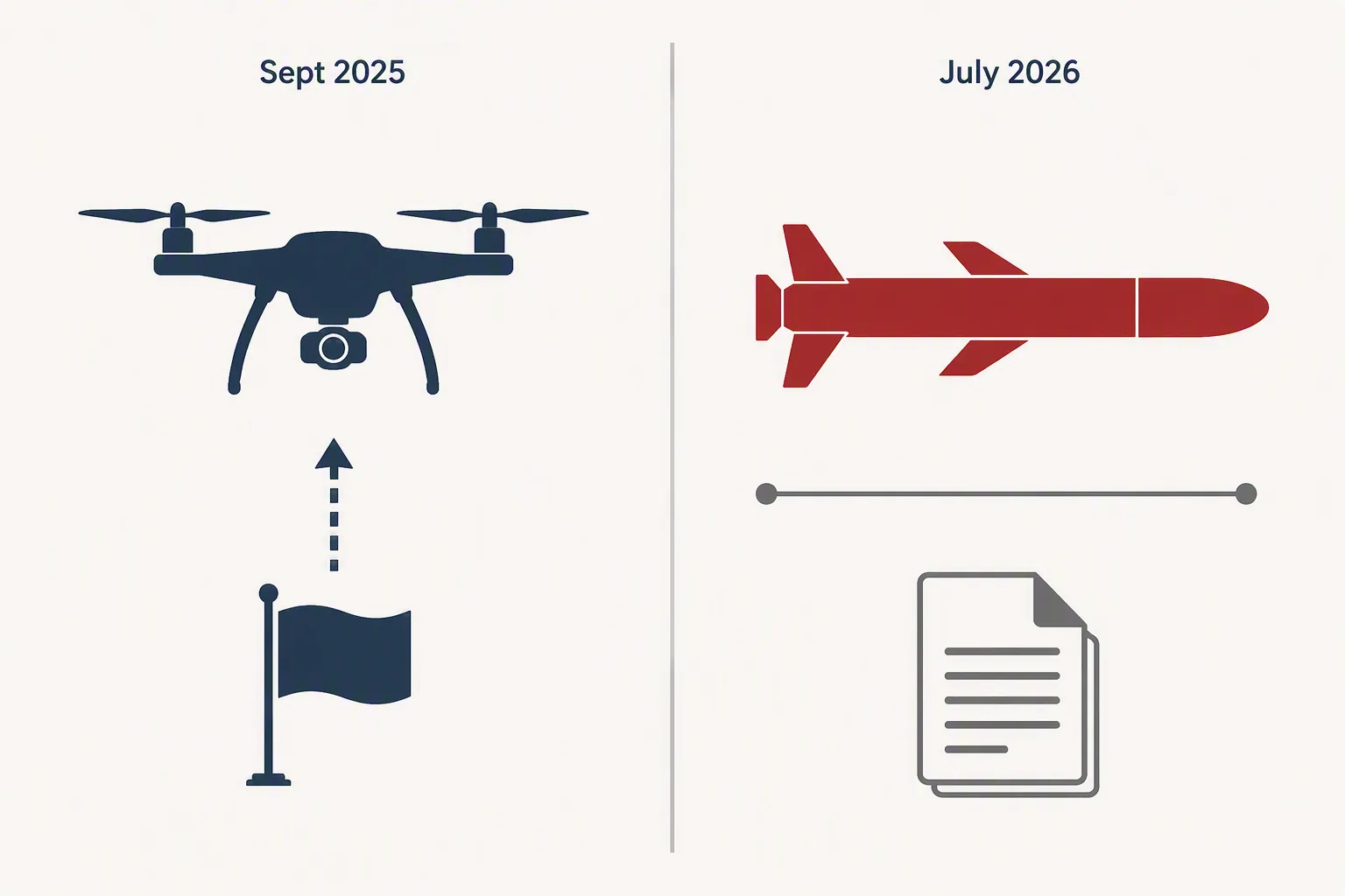 Comparison graphic contrasting the September 2025 drone incursion with the July 2026 missile incident