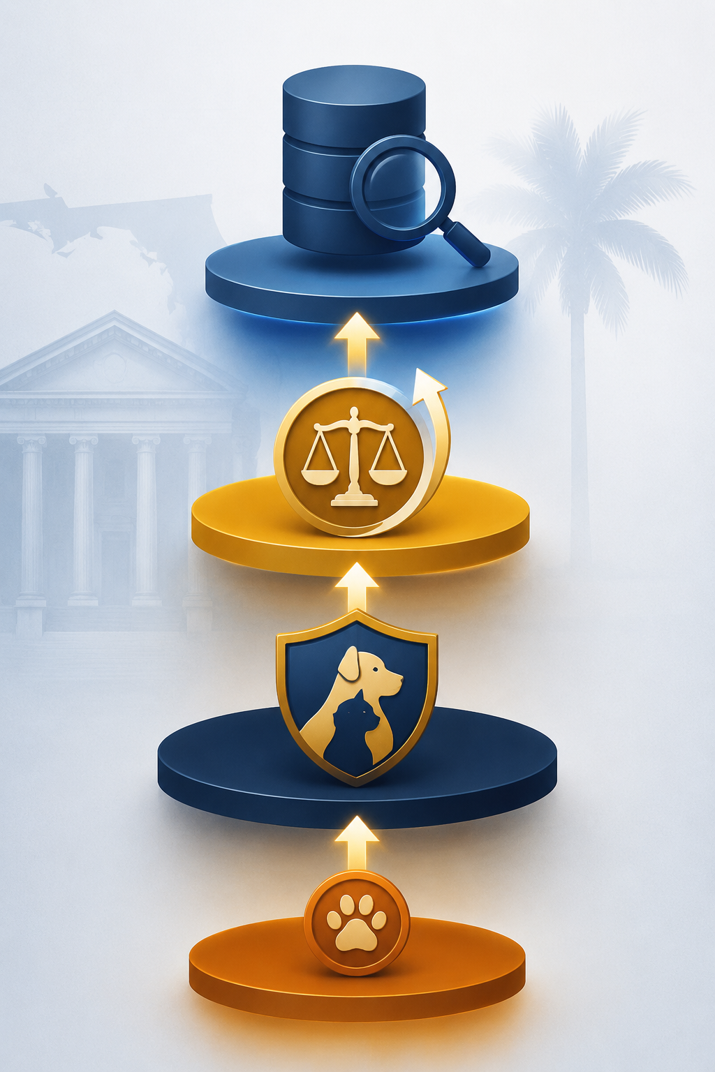 Layered illustration of Florida animal cruelty enforcement tiers