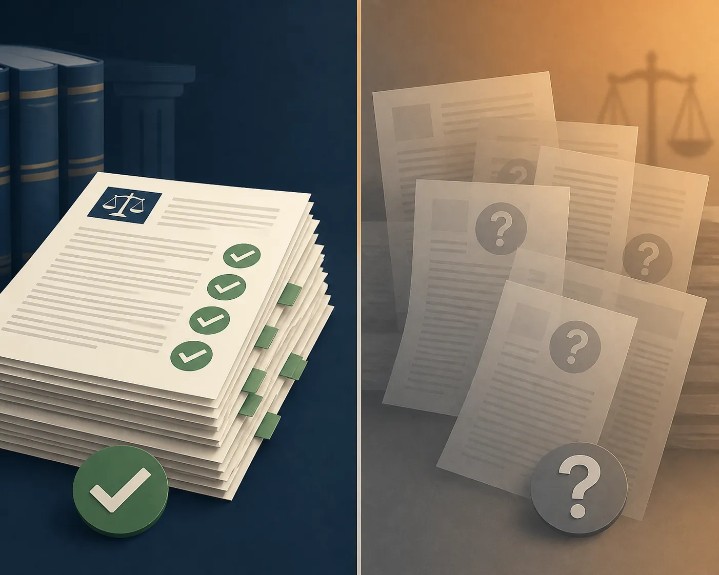 Comparison between clear confirmed legal documents and blurred reported-only records