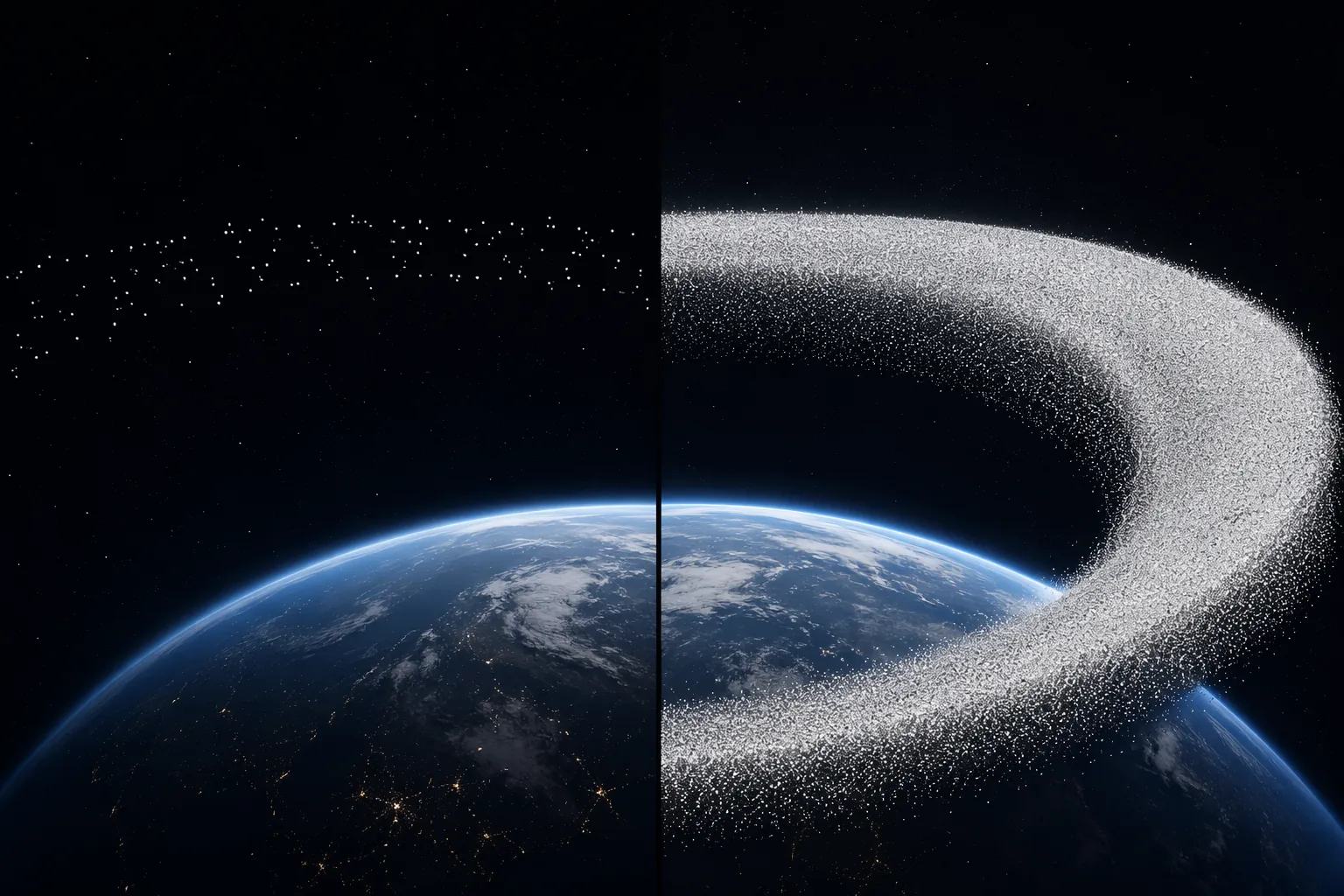 Comparison of current active satellite density with more than 1.2 million proposed orbital data-center satellites