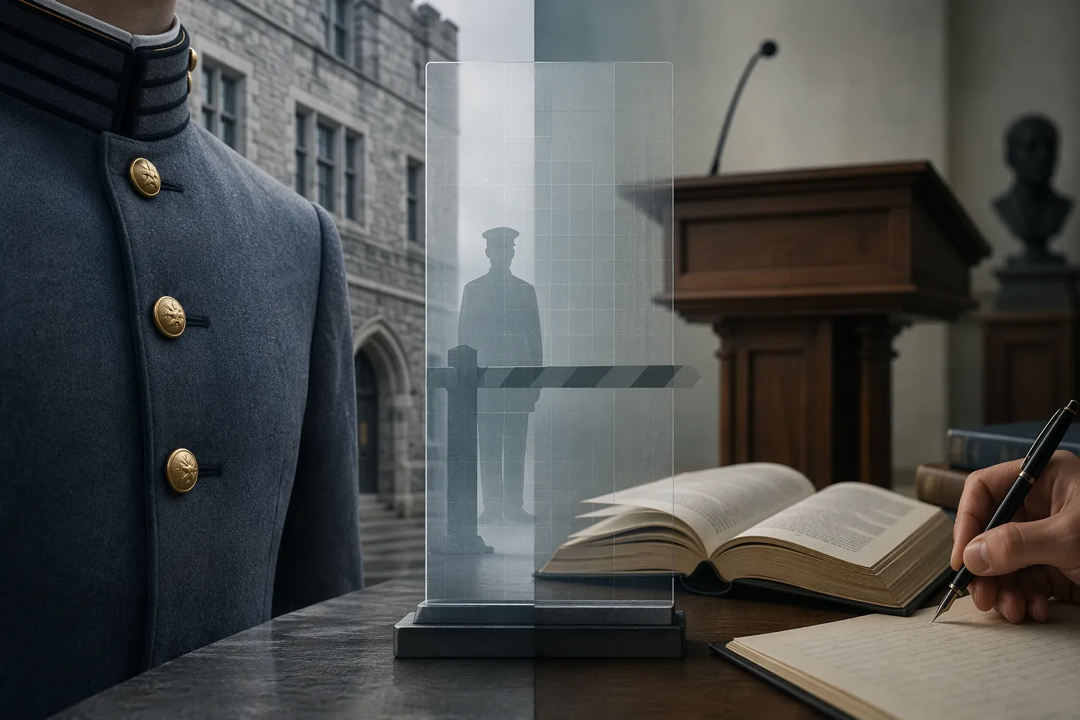 Military academy and academic expression divided by a pre-approval barrier