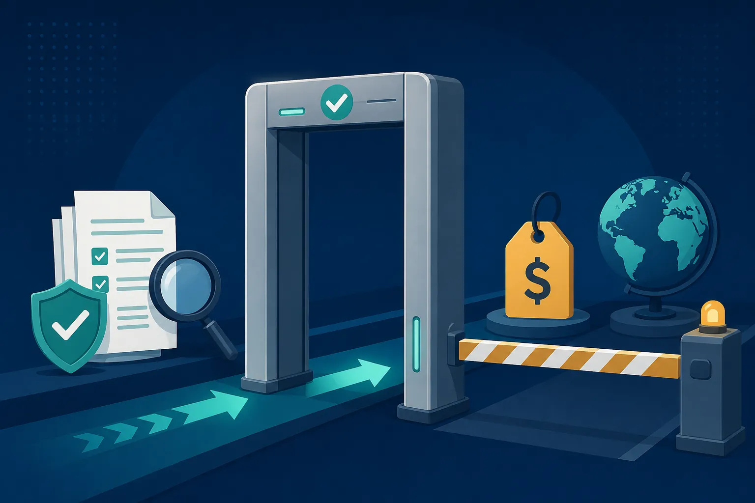 Procurement evidence checks passing through a review gate before price and coverage are considered