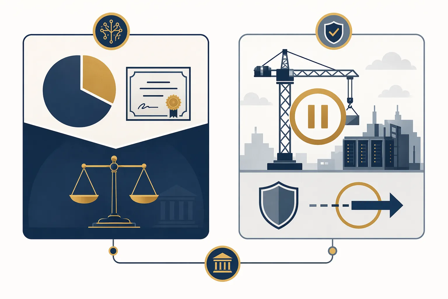 Ownership obligations and data center restrictions shown in a two-panel regulatory framework