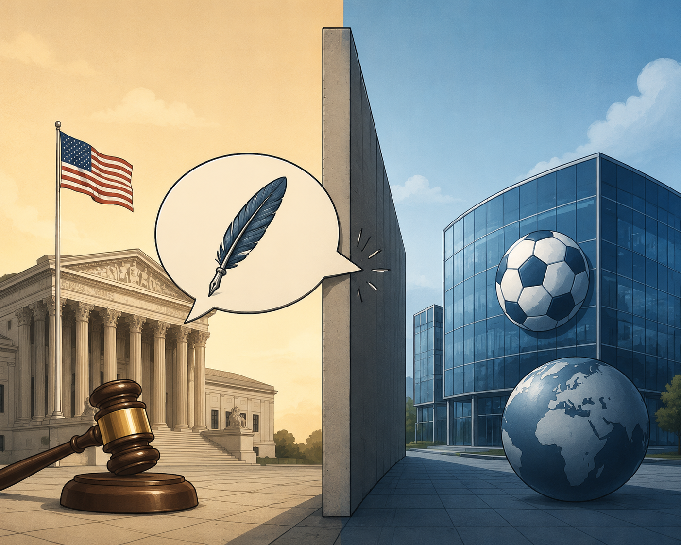 Illustration of a First Amendment boundary between government action and private international sports governance