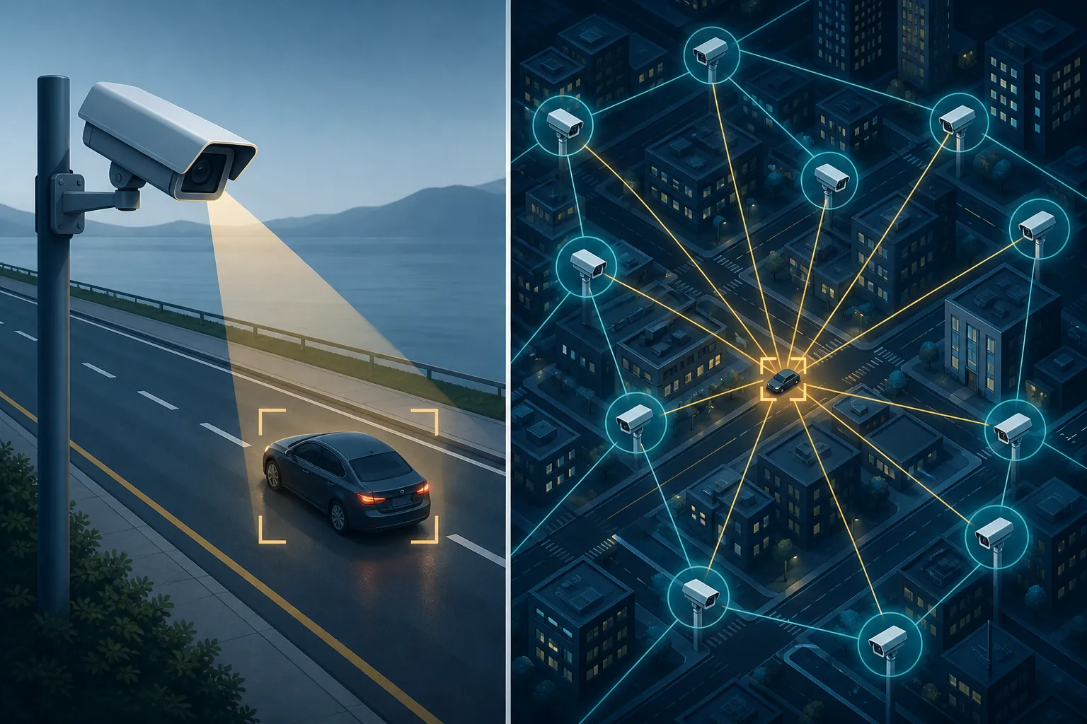 Comparison of one roadside camera scan with a connected citywide camera grid