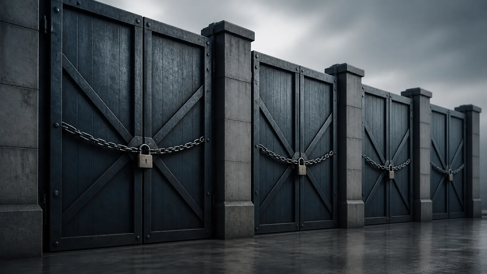Closed chained security gates representing sequential statutory requirements