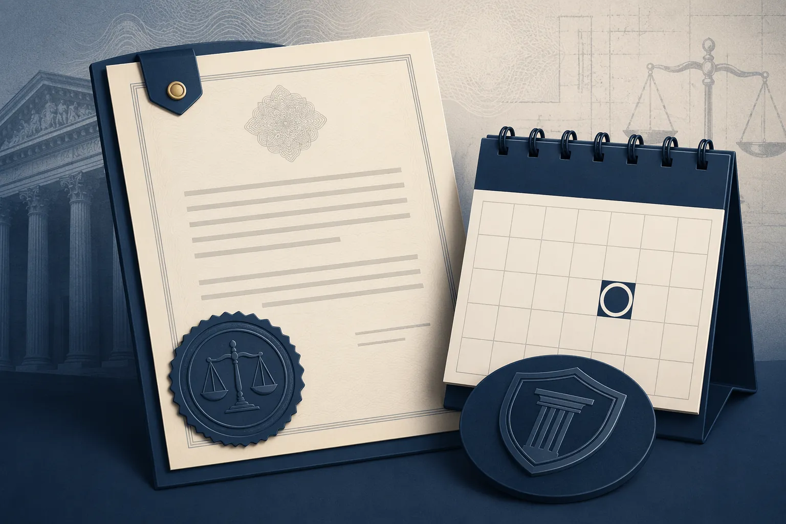 Legal document and July 2026 calendar suggesting a temporary court order with an upcoming deadline
