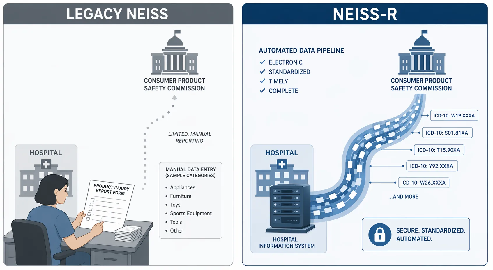 Comparison of legacy NEISS manual reporting and NEISS-R automated data exchange