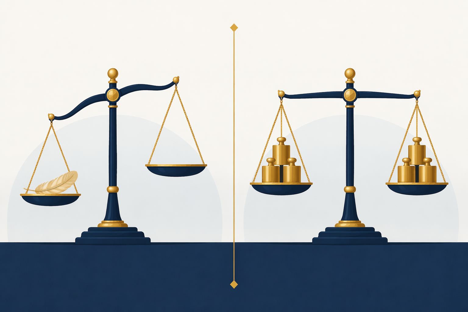 Abstract comparison of a low evidentiary threshold and a higher trial standard using balance scales