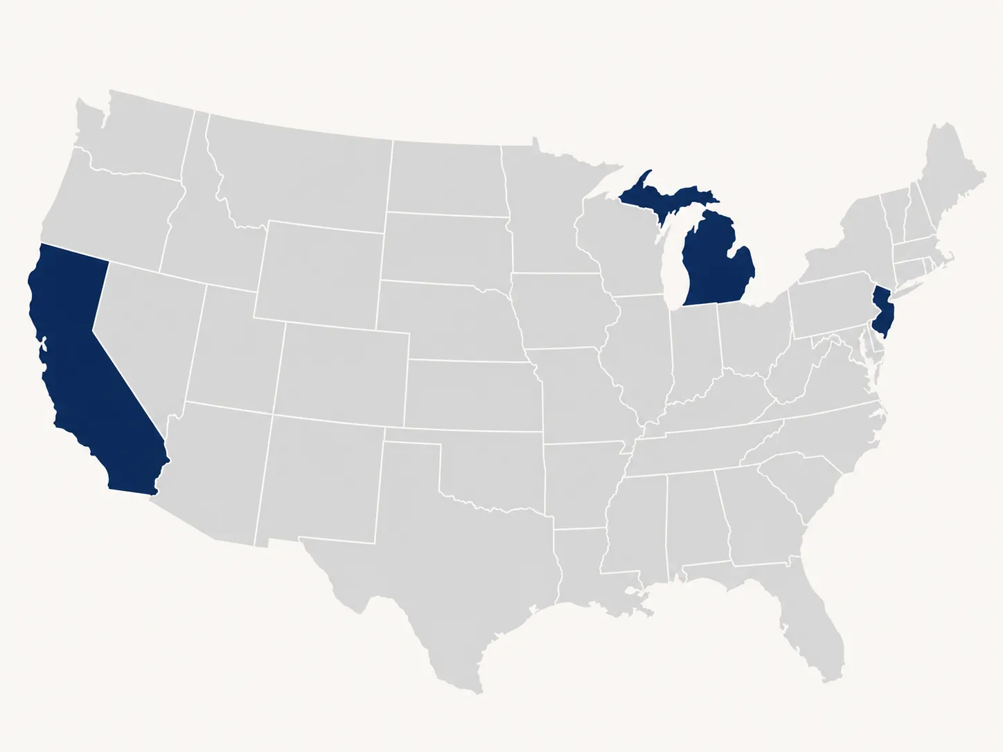 Map highlighting California, New Jersey, and Michigan as states with DOJ monitoring deployments and state pushback
