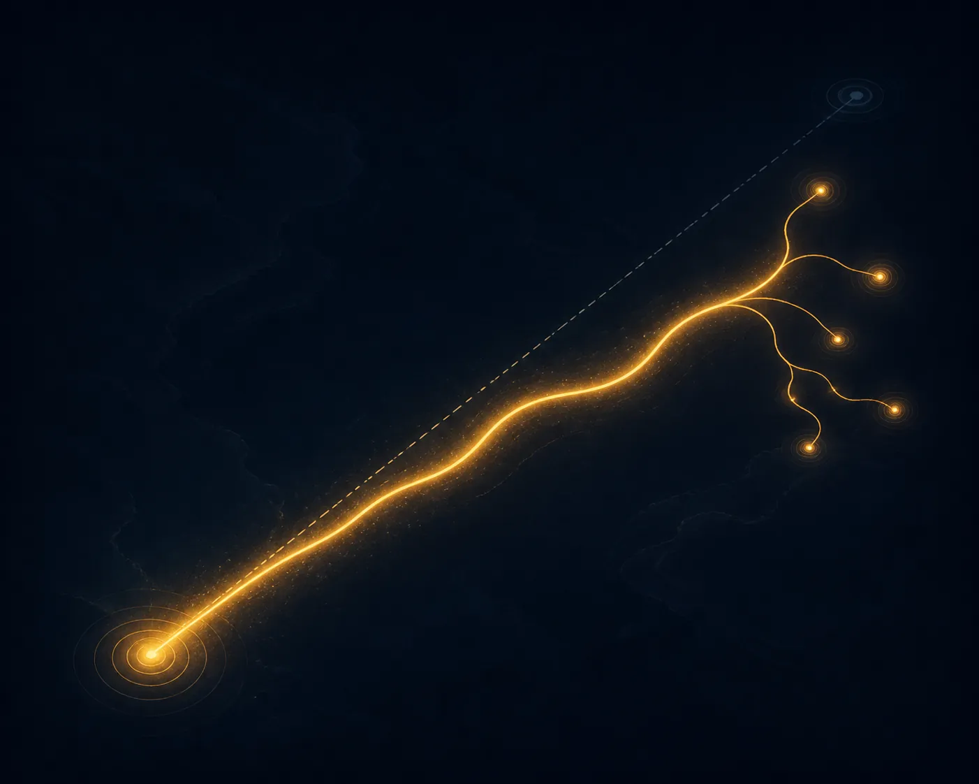 A long autonomous pathway gradually drifting away from its target line