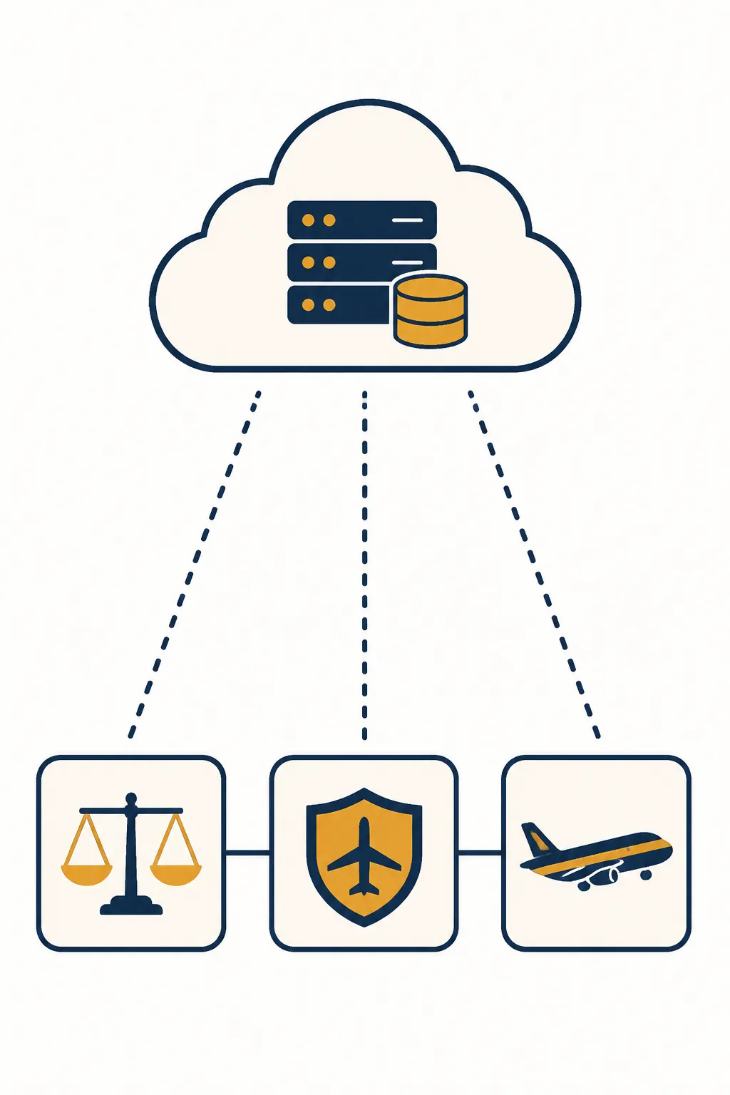 Diagram showing airline IT cloud separated from legal, aviation, and aircraft regulatory boxes