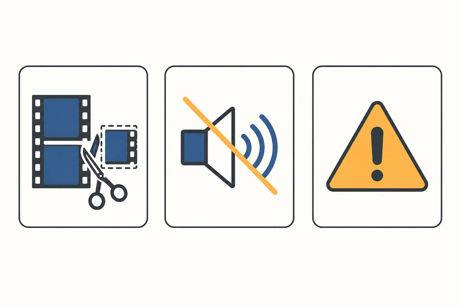 Three modification categories represented by scissors, muted speaker, and caution symbol