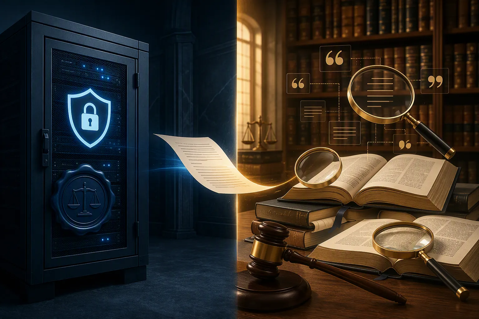 Legal chamber split between a secure on-premises server and citation verification materials