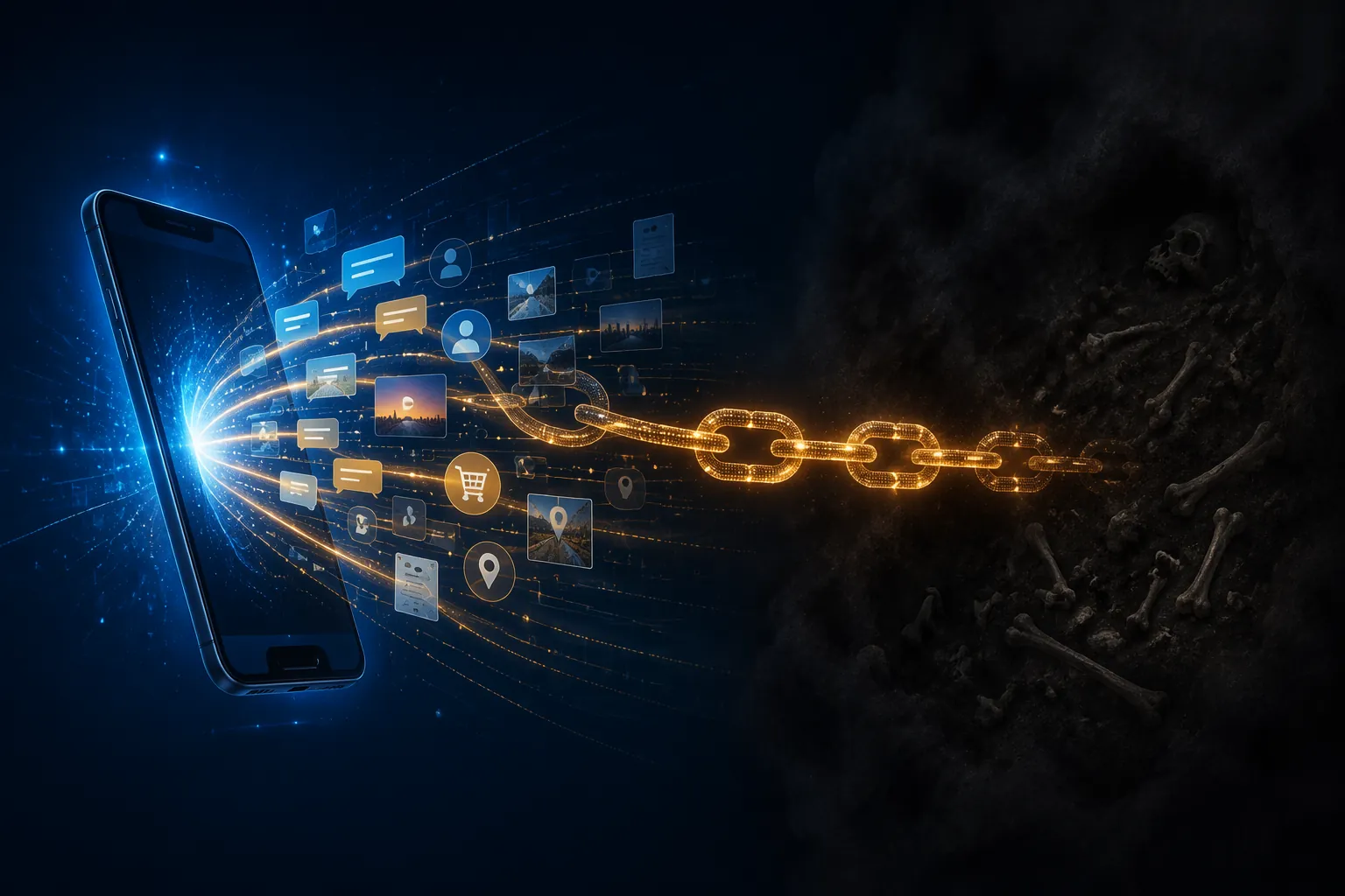 Smartphone data streams forming an evidence chain that ends at a forensic decomposition gap