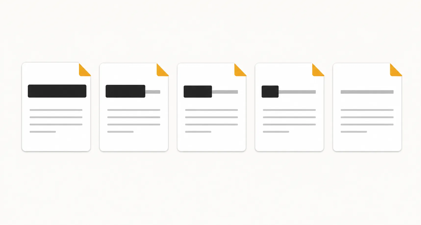 Document cards showing a redaction bar gradually receding across winner identity fields