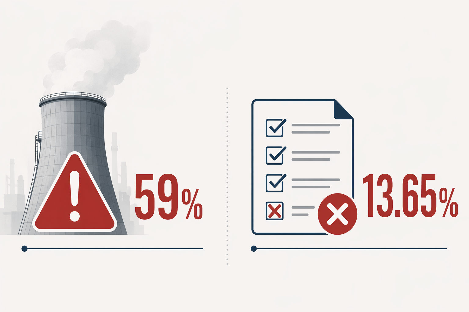 Infographic showing 59 percent cooling tower violations and 13.65 percent monthly Legionella sampling compliance