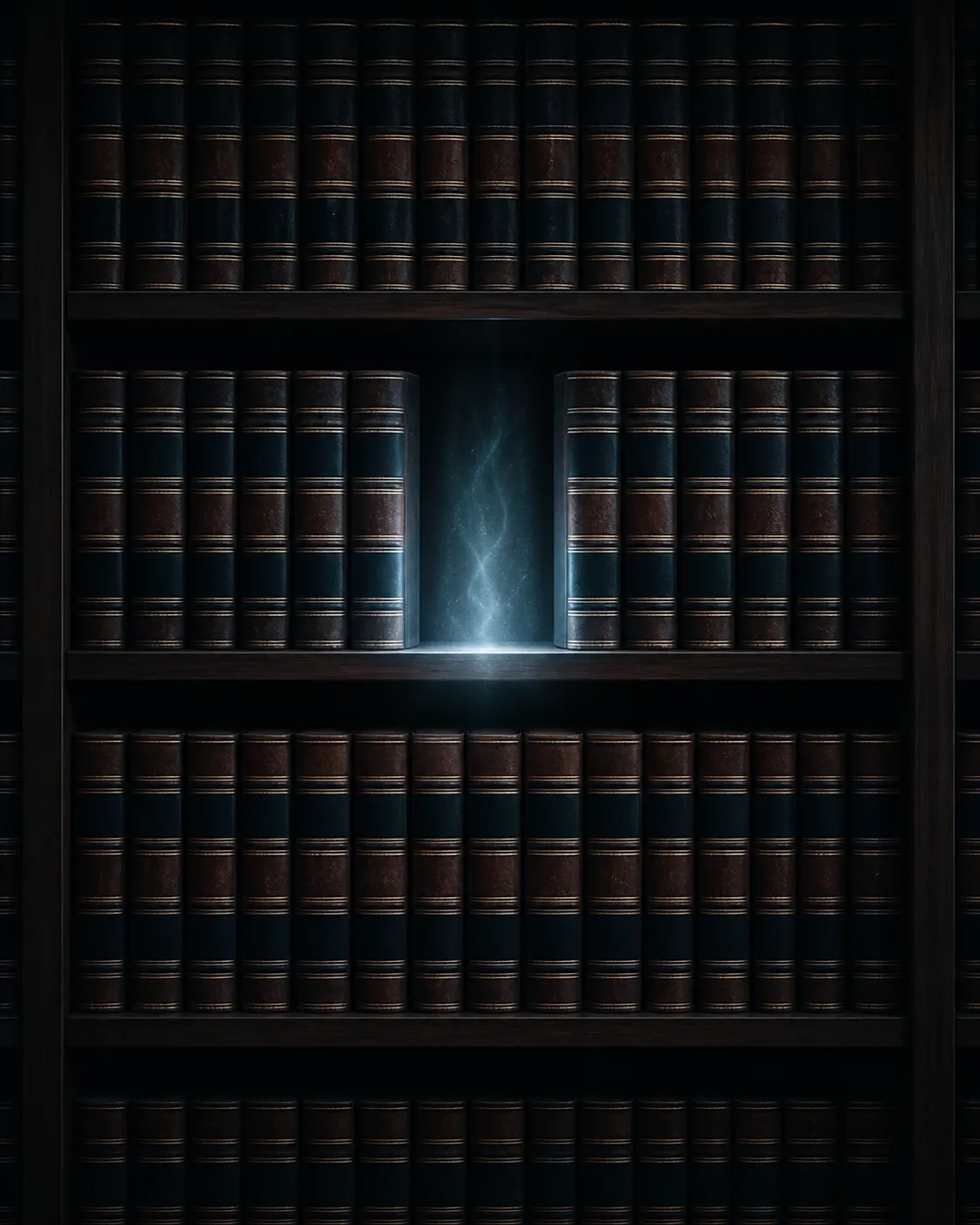 A law library shelf with an empty gap where an authoritative volume should be