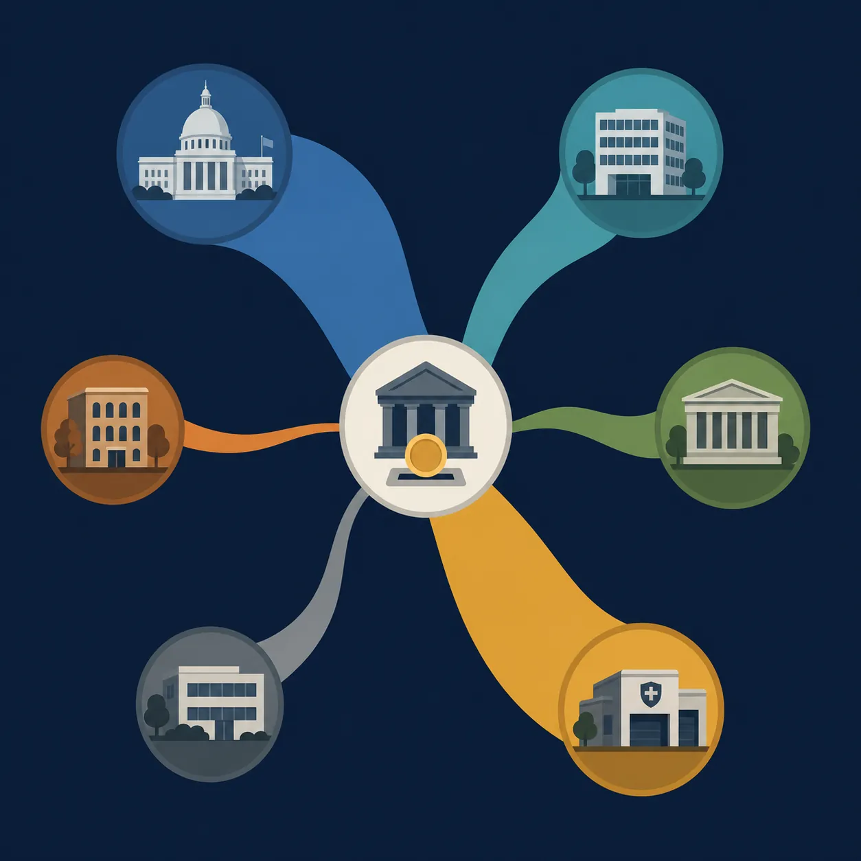 A central fee collection point distributing cost streams to several government agencies