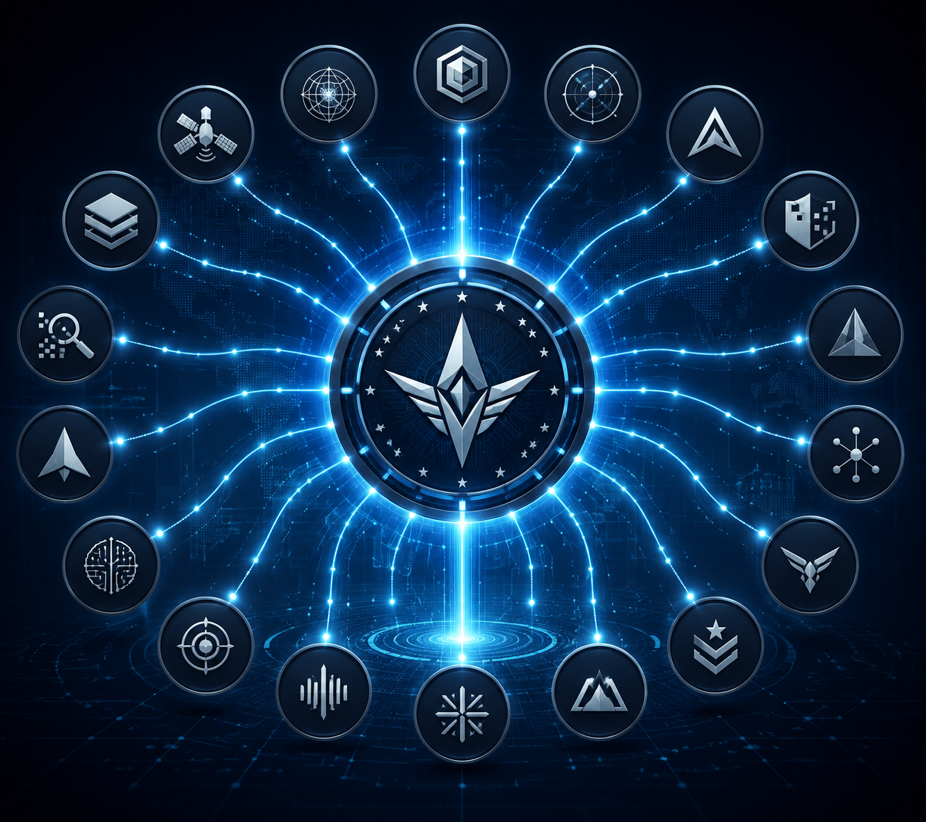 Central DNI hub sending AI data streams to 18 intelligence agency nodes