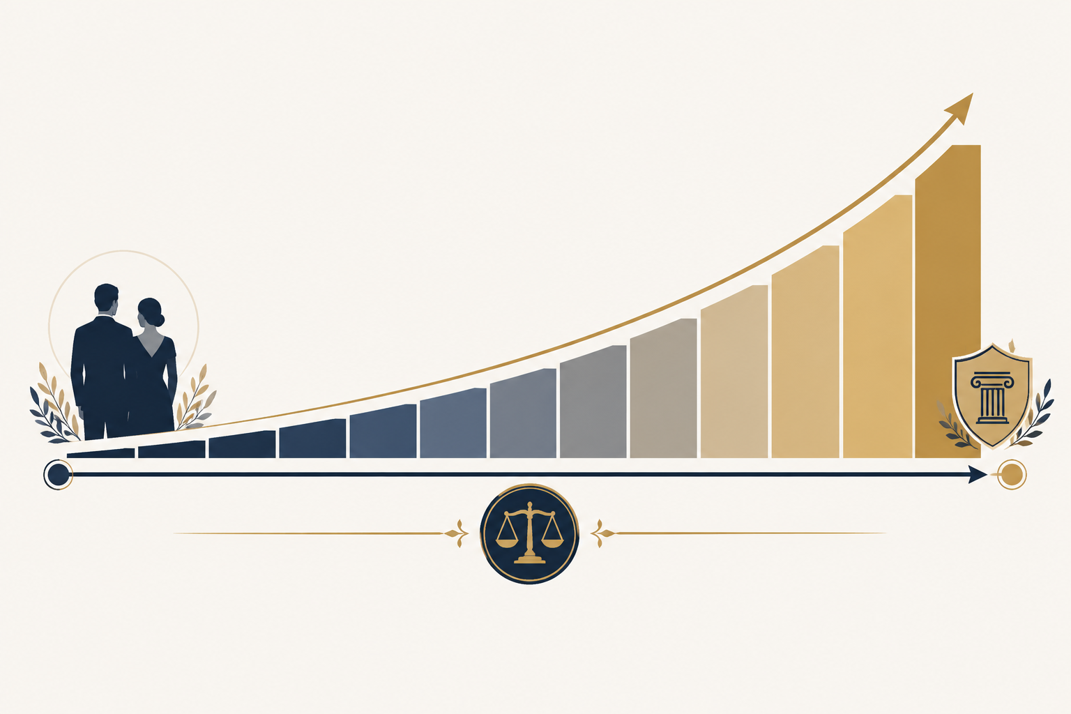A stepped timeline showing an elective share percentage increasing with marriage duration