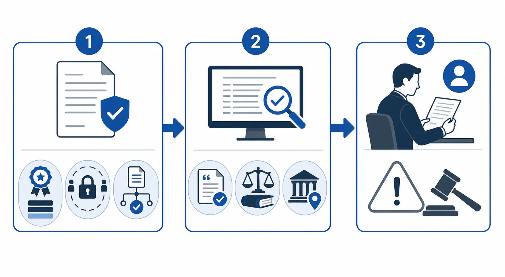 Three-step legal AI verification workflow covering documentation, independent checking, and human accountability