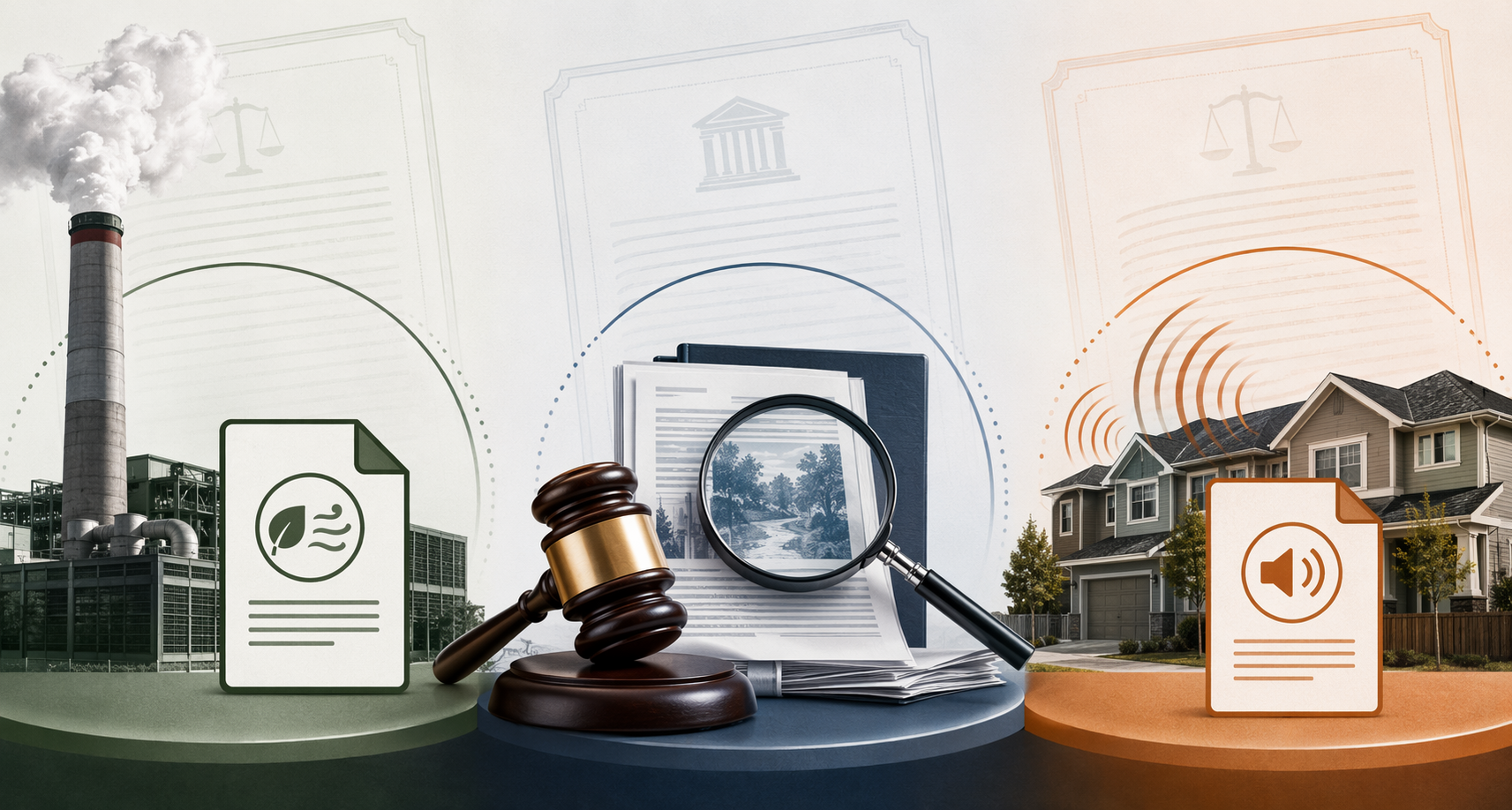 Illustration of emissions permitting, environmental review, and nuisance mechanisms in data center litigation
