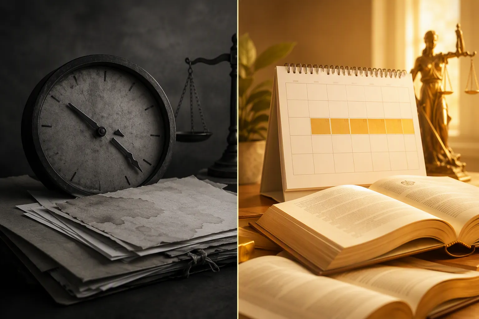 Split image contrasting expired criminal limitations periods with revived civil statute-of-limitations windows