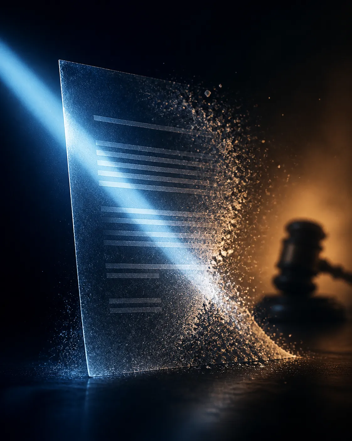 Conceptual legal document dissolving under light, symbolizing a void judgment